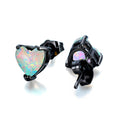 White/Blue/Green Opal Heart Stud Earrings - Bamos