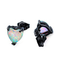 White/Blue/Green Opal Heart Stud Earrings - Bamos