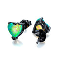 White/Blue/Green Opal Heart Stud Earrings - Bamos