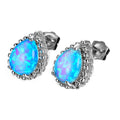 White/Blue Opal Water Drop Stud Earrings - Bamos