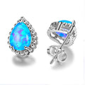 White/Blue Opal Water Drop Stud Earrings - Bamos
