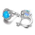 White/Blue Opal Round Hoop Earrings - Bamos
