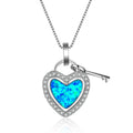 Heart & Key Pendant Necklace (Blue Fire Opal) - Bamos