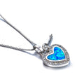 Heart & Key Pendant Necklace (Blue Fire Opal) - Bamos
