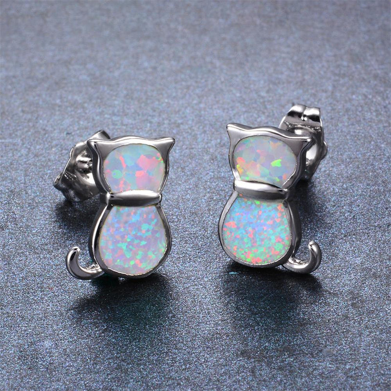 925 Sterling Silver Cat Opal Stud Earrings - Bamos