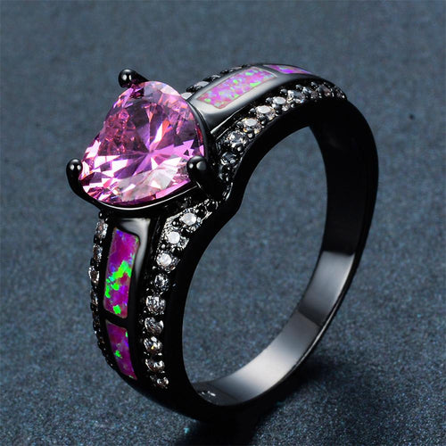 Women Pink Fire Opal Heart Ring - Bamos