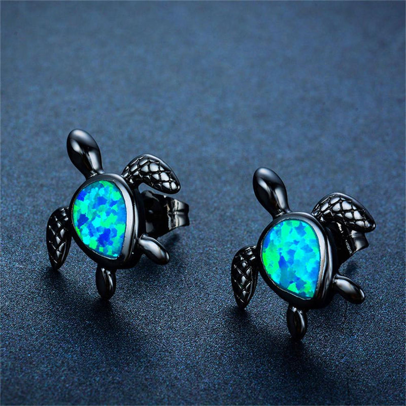 Turtle Stud Earrings (Blue Opal) - Bamos