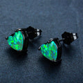 White/Blue/Green Opal Heart Stud Earrings - Bamos