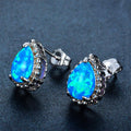 White/Blue Opal Water Drop Stud Earrings - Bamos