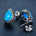 White/Blue Opal Water Drop Stud Earrings - Bamos