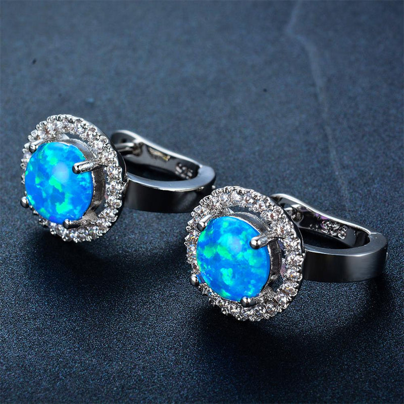 White/Blue Opal Round Hoop Earrings - Bamos