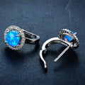 White/Blue Opal Round Hoop Earrings - Bamos