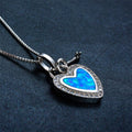 Heart & Key Pendant Necklace (Blue Fire Opal) - Bamos
