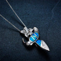 Bird & Flower Pendant Necklace (Blue Fire Opal) - Bamos