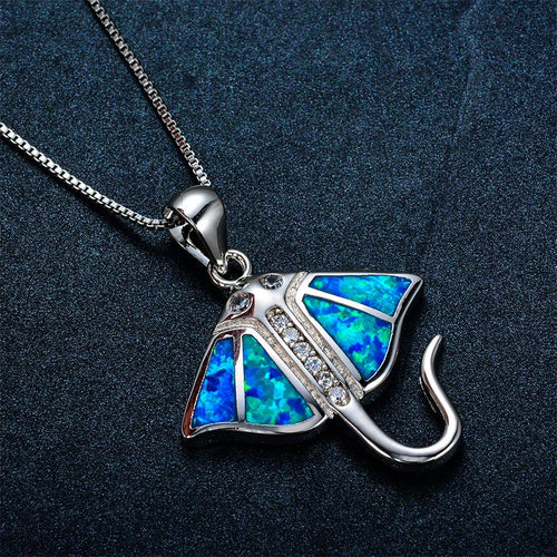 Fish Pendant Necklace (Blue Fire Opal) - Bamos