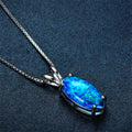 Oval Blue Fire Opal Pendant Necklace - Bamos