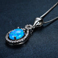 Four Claw Oval Pendant Necklace (Blue Fire Opal) - Bamos