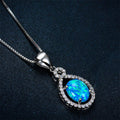 Four Claw Oval Pendant Necklace (Blue Fire Opal) - Bamos